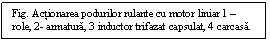 Text Box: Fig. Actionarea podurilor rulante cu motor liniar 1 - role, 2- armatura, 3 inductor trifazat capsulat, 4 carcasa.